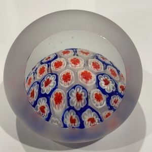 Vintage Millefiori Vintage Glass Paperweight Red White Blue